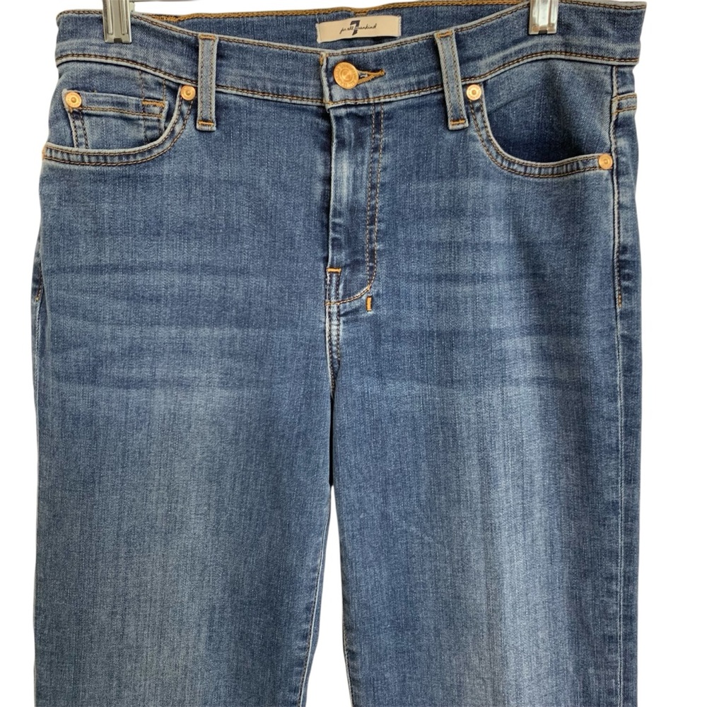 7 For All Mankind Dark Blue Flare Jeans with Contrast Pocket Detail - Picture 6 of 16